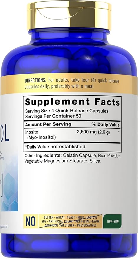 Carlyle Inositol Supplement | 2600mg | 200 Capsules | for Women & Men | as Myo-Inositol | Non-GMO, Gluten Free