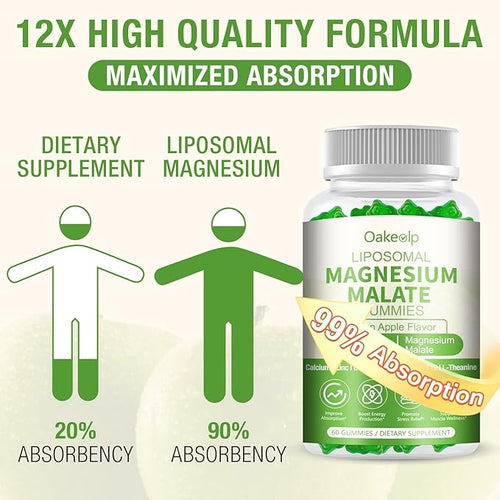 2 Pack Liposomal 3000mg Magnesium Malate Gummies Supplement,Complex Creatine Monohydrate,Folate, Active B12 & D3, L-Theanine & CoQ10, for Stress Relief,Methylation, Energy, Muscle & Calm