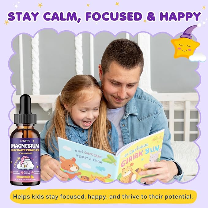 Magnesium Glycinate Liquid for Kids - Magnesium Bisglycinate Drops with L-Theanine, Chamomile & Vitamin B6, B12, C, D3 for Sleep, Relaxation, Immune Support, Calm & Focus - 2 Fl Oz, Pineapple Flavor