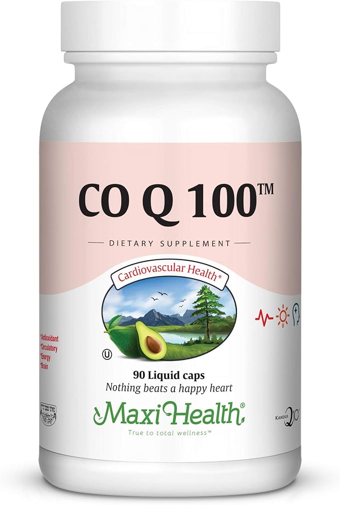 Maxi Health COQ10 100mg Capsules – 100mg Coenzyme Q10 for Heart & Energy Support – Kosher Certified CO Q 10 Supplement – Non-GMO and Gluten-Free Heart Health Supplements - 90 Liquid Capsules