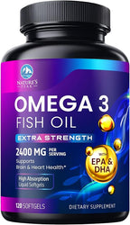 Omega 3 Fish Oil Supplements - 2400mg Fish Oil Per Serving - Triple Strength Omega-3 with Fatty Acids EPA & DHA - Natural Heart, Brain & Immune Support - Wild Caught, Bottled in USA - 120 Softgels