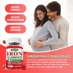 Iron Gummies for Women & Men - Vegan Iron Supplement for Anemia & Iron Deficiency, with Vitamin B12, Vitamin C, Zinc, Folate - Energy Boost, Sugar-Free, Strawberry Flavor, 60 Count