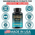 Magnesium Glycinate 500mg Chelate Capsules – 240 Count – 90mg Elemental Magnesium Per Serving – High Absorption Supplement – Non-GMO, Gluten Free – Made in USA