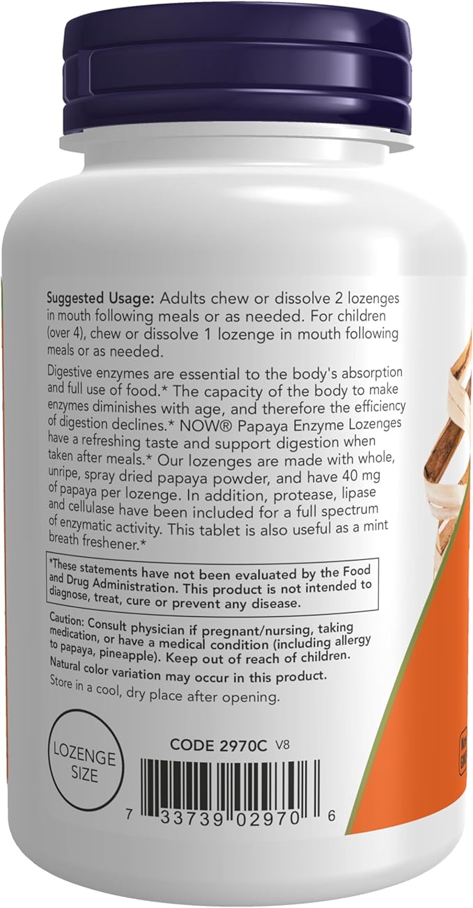 Now Foods - Chewable Papaya Enzymes, 180 Lozenges