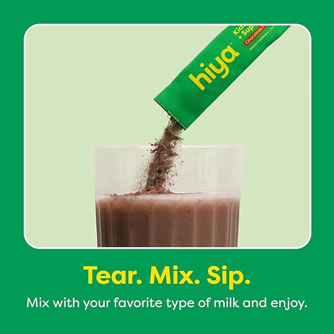 HIYA Kids Greens Powder Sticks - 55 Whole-Food Sourced Ingredients & Delicious Flavor - Greens Superfood Powder for Kids (Chocolate)