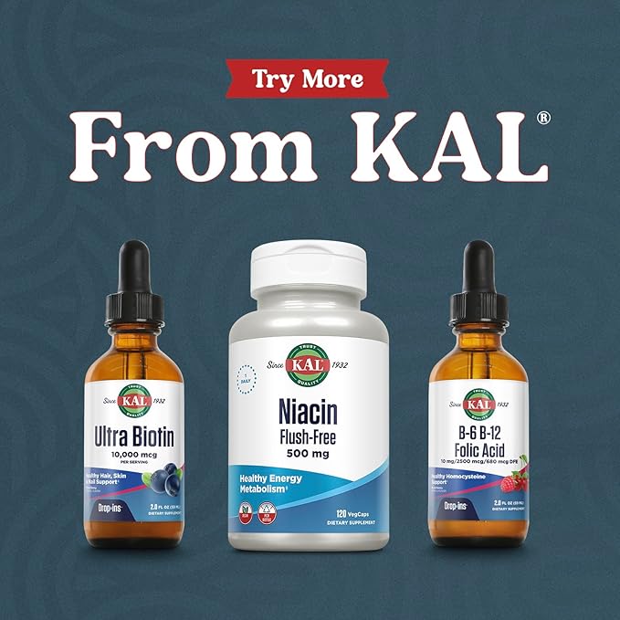 KAL Ultra Biotin 10,000mcg DropIns -Liquid Biotin Drops- High Potency Vitamin B7 - Hair, Skin, and Nails Vitamins, Cellular Energy Support - Natural Berry Flavor - 60-Day Guarantee - 59 Servings, 2oz