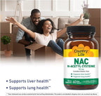 Country Life N-Acetyl Cysteine (NAC) 750 mg – Premium Liver Support and Lung Health Supplement – Powerful Antioxidant Protection, Liver Detox & Cleanse, Immune Support, 60 Vegetarian Capsules