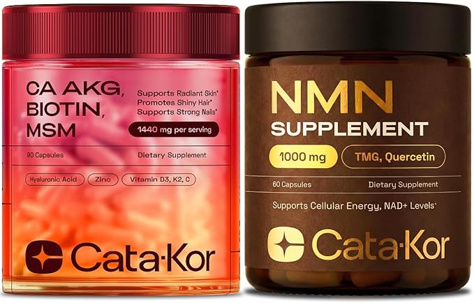 Cata-Kor NMN Supplement 1000mg & Calcium AKG Complex - NAD+ Supporing Supplement with TMG, Quercetin & MSM, Hyaluronic Acid & Biotin Collagen Support Beauty Complex