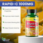 America Medic & Science Rapid-C 1000mg Vitamin C Supplement (5 Pack of 100 Tablets) Energy Booster, Daily Immune System Support, Antioxidant | Vegan, Non-GMO Coated Ascorbic Acid for Adult Men & Women