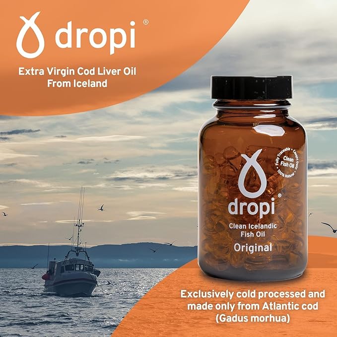 Dropi Omega 3 Fish Oil 500mg (180 Capsules) - Maximum Strength Omega-3s EPA, DHA, Vitamin A & D - Natural & Extra Virgin Cod Liver Oil Supplement for Immune System, Brain Health & Joint Support