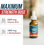 BioActive Vitamin B12 5000 mcg | 3 BioActive Forms Plus Methylfolate Cofactor - Methylcobalamin, Adenosyl & Hydroxy | Sublingual Liquid Drops, Berry Flavor, Organic, Non-GMO, Vegan (1 oz)