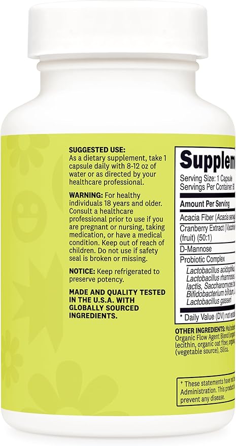 Wellah Probiotic for Women (60 Billion CFU) 60 Capsules - with Acacia Fiber, Cranberry Extract, & D-Mannose