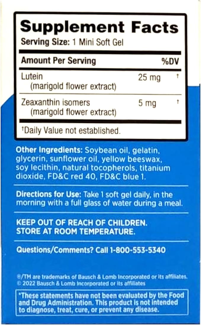 Bausch + Lomb Ocuvite Blue Light Lutein 25mg Lutein & Zeaxanthin Supplement, 30 Softgels (Pack of 2)