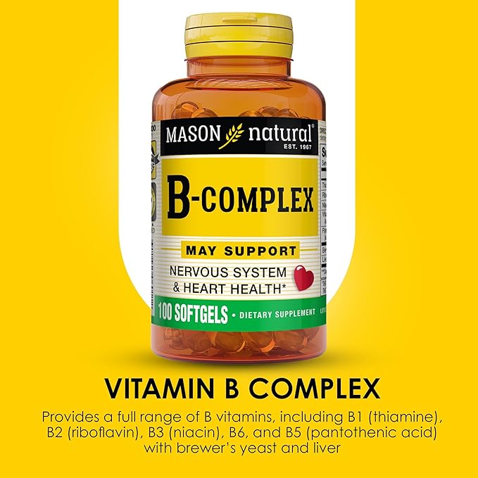 MASON NATURAL Vitamin B,Complex, 300,Day Supply, for Normal Nerve Support and Energy Metabolism, 100 Softgels (Pack of 3)