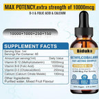 10,000mcg Sublingual Vitamin B12 Liquid Drops, Unique Formula with D3, B9(Folic Acid), Calcium, Support Energy, Heart, Mood, Brain, Immune System, Vegetarian, Non-GMO & Gluten Free