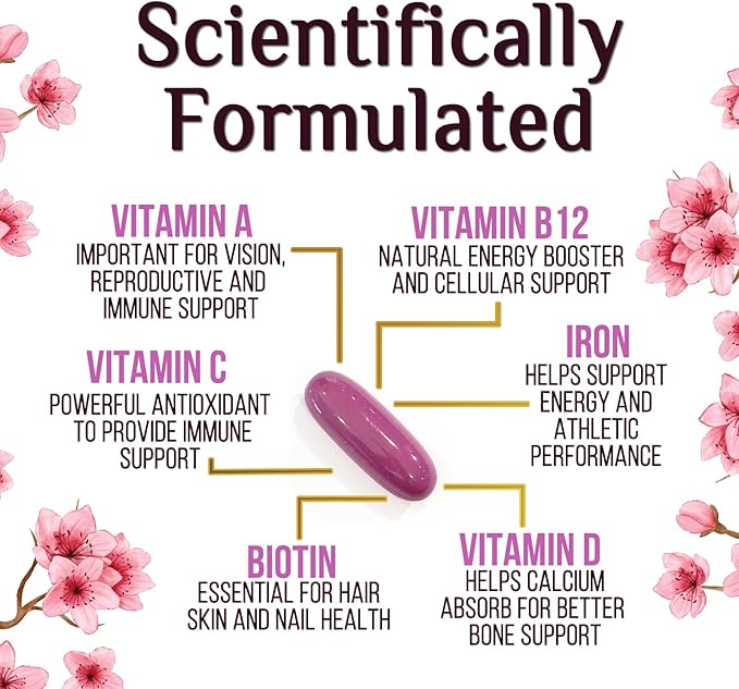 Multivitamin for Women - Essential Daily Womens Multivitamins with Calcium, Folic Acid, Vitamin A, C, D, E, B Vitamins, Zinc and Iron - Energy, Focus & Immune Support, Bottled In USA - 60 Softgels