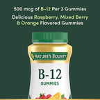 Nature's Bounty Vitamin B12 Gummies, Dietary Supplement, Supports Energy Metabolism and Nervous System Health, Mixed Berry Flavor, 500mcg, 90 Gummies