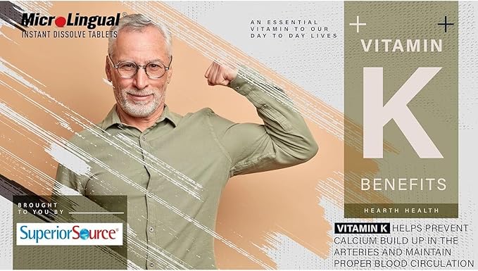 Superior Source Triple K: MK-4 500mcg, MK-7 50mcg, K1 500mcg, 30 Quick Dissolve Tabs, Bone/Heart/Immune Support, Non-GMO, 2-Pack