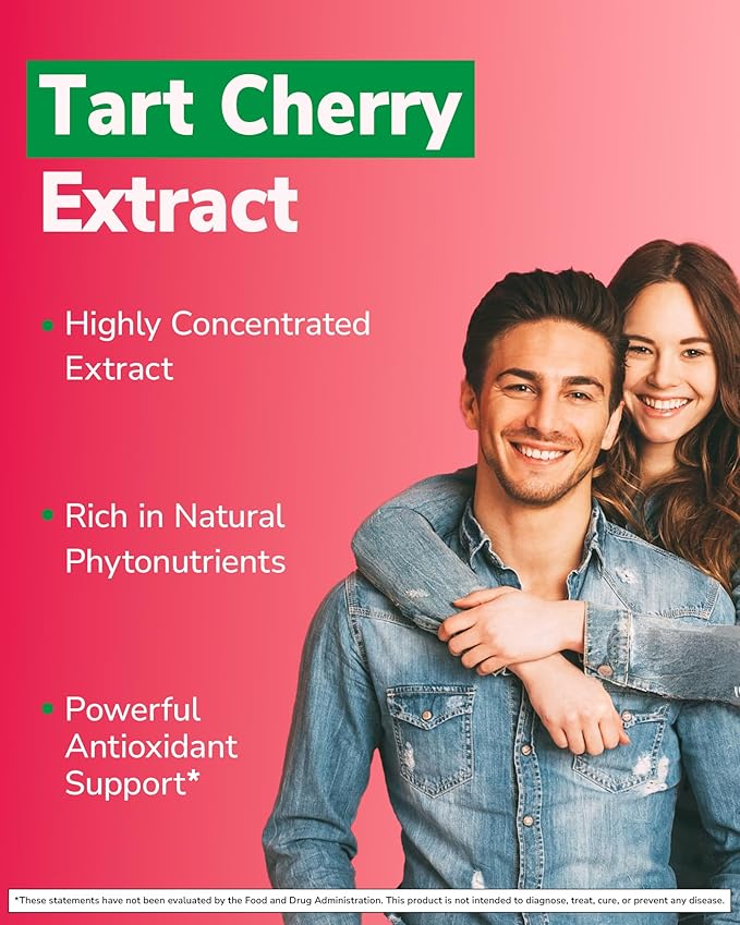 Tart Cherry Capsules, 500 mg Tart Cherry Extract Per Capsule, Montmorency Tart Cherries, Uric Acid Balance, Immune Support, Non-GMO, 120 Vegan Capsules