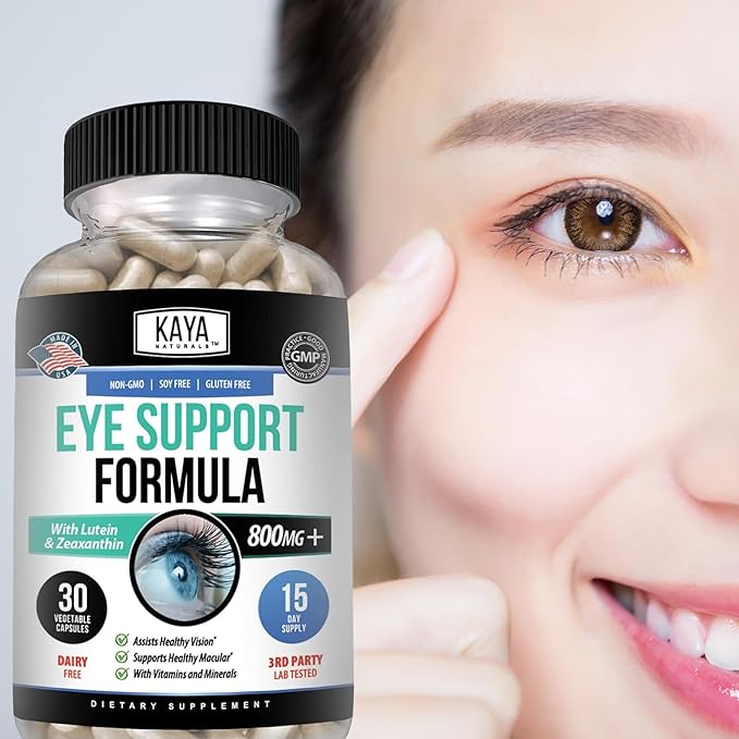 Kaya Naturals Eye Health Supplement, Lutein and Zeaxanthin, Vision Health, Eye Strain Support 800 mg Vitamin Supplement 30 Capsules (Pack of 2)