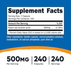 Nutricost Niacin (Vitamin B3) 500mg, 240 Capsules (3 Bottles) - Niacin Flush
