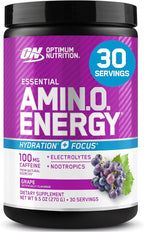 Optimum Nutrition Amino Energy Powder Plus Focus, with BCAA, Electrolytes, and Caffeine, Grape, 30 Servings (Packaging May Vary)