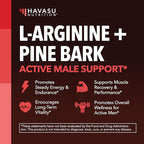 L-Arginine 1800mg and Pine Bark Extract 100mg - Nitric Oxide Supplement for Men - Performance Supplement for Men's Health - 90 Count - Endurance, Recovery Support - Vegan, Non-GMO Capsules