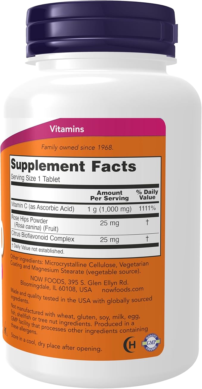 NOW Foods Supplements, Vitamin C-1,000 with Rose Hips & Bioflavonoids, Antioxidant Protection*, 100 Tablets