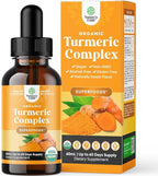 Organic Turmeric Liquid Drops for Adults - Turmeric Curcumin with Black Pepper, Cinnamon & Ginger Extract Liquid for Joint Pain, Mobility & Inflamation - Curcumin Drops for Immune Support - 2 Fl Oz