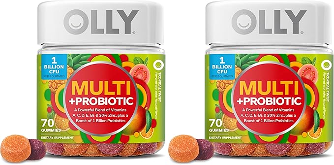 OLLY Multi + Probiotic Adult Multivitamin Gummy, 1 Billion CFUs, Digestive and Immune Support Chewable Supplement, Tropical Twist, 35 Day Supply - 70 Count (Pack of 2)