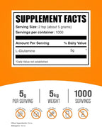 BulkSupplements.com L-Glutamine Powder - Glutamine Supplement, for Recovery & Gut Health - Unflavored & Gluten Free, 5g (5000mg) per Serving, 1kg (Pack of 5) (11 lbs)