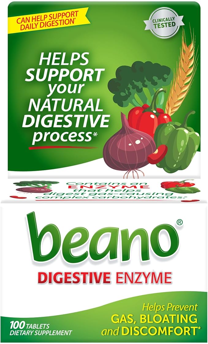 Beano Digestive Enzyme, Preventive Gas Relief for Adults, Helps Prevent Gas & Bloating, 100 Tablets