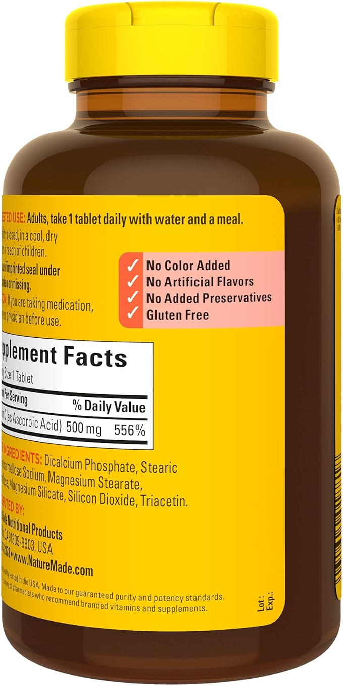 Nature Made Vitamin C 500 mg, Dietary Supplement for Immune Support, 500 Tablets, 500 Day Supply