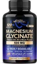Magnesium Glycinate 500 mg - Chelated Supplement - High Absorption Form of Magnesium - Support for Sleep, Muscle & Heart Health - Made in USA, Lab Tested & Non-GMO - 120 Capsules