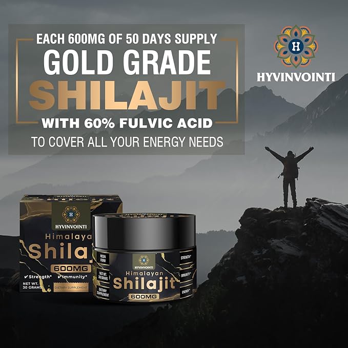 600mg Shilajit Pure Himalayan Organic Shilajit Resin-Shilajit Resin Organic Gold Grade,100% Pure Organic Shilajit for Energy& Immune Support,Rich in Fulvic Acid& 85+Trace Minerals,1 Pack