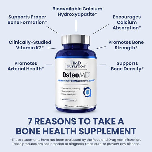 1MD Nutrition OsteoMD for Comprehensive Bone Support | with Calcium Hydroxyapatite, Vitamin D3 & K2 | 180 Capsules (2-Pack)