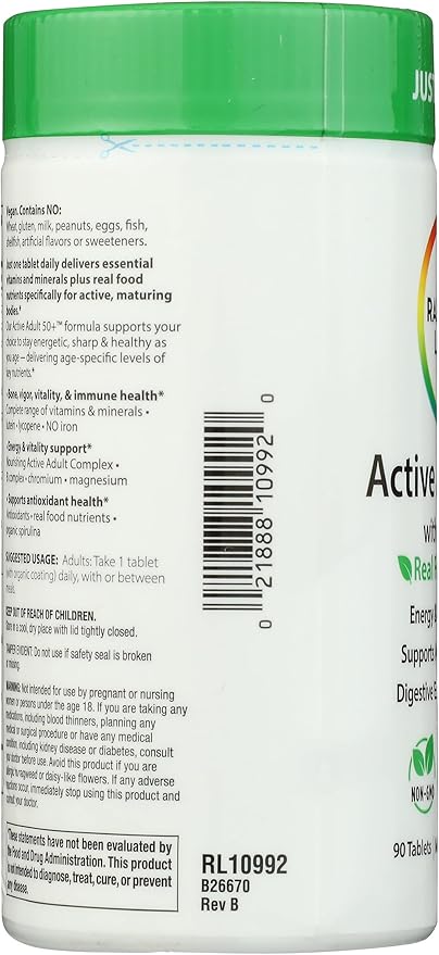 Rainbow Light Adult Multivitamin, Vitamins C & Zinc, B Complex & Choline, Calcium & Vitamin D Supports Bone Health, Energy & Immune Support, Non-GMO, Vegetarian, 90 Tablets