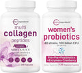 Micro Ingredients 8-in-1 Multi Collagen Pills & Women’s Probiotics 100 Billion CFU Veggie Capsules | 2 Pack | Hydrolyzed Peptides + Hyaluronic Acid & Vitamin C | 40 Strains + Cranberry & D-Mannose
