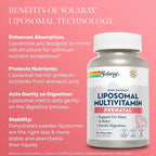 SOLARAY Liposomal Multivitamin Prenatal - Support for Mom & Baby with Prenatal Vitamins for Women, Folic Acid & Iron - High Potency, Gentle Digestion - 60-Day Guarantee - 30 Servings, 60 VegCaps