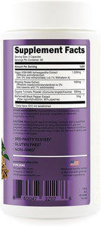 Type Zero KSM-66 Ashwagandha Root Extract 1,200mg, 60 Servings - High Potency 5% Withanolides - with Turmeric, Rhodiola Rosea and BioPerine Black Pepper Extract - 180 Veggie Caps