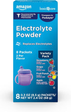 Amazon Basic Care Electrolyte Powder Variety Pack, Apple, Fruit Punch, Grape, Strawberry, 8 Count