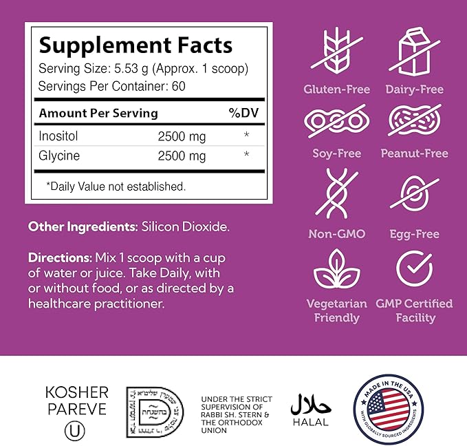 Zahler Inositol & Glycine Supplement Powder - Mood & Nervous System Support Supplements for Women - Hormone Balance & Healthy Ovarian Function - Kosher, Gluten Free, Dairy Free, Soy Free 11.5 Oz