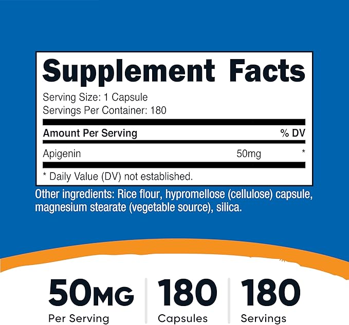 Nutricost Apigenin 50mg, 180 Capsules - Non-GMO, Gluten Free, Vegan (Pack of 2)