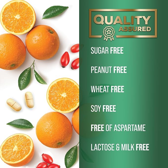 Vitamin C 1000mg Per Serving Chewable - Extra Strength Antioxidants for Powerful Immune Support w/Vitamin C & Rose HIPS, Potent Dietary VIT C Chews Supplement, Natural Orange Flavor, 120 Tablets