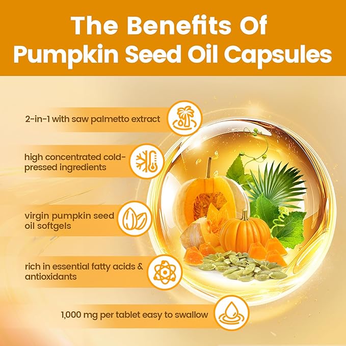 VivoNu Organic Pumpkin Seed Oil Capsules,Cold Pressed Pumpkin Seed Oil with Saw Palmetto Capsules, for Prostate Health, BPH Support, Hair Growth & Bladder Control - Non-GMO, Sugar-Free, 300 Softgels