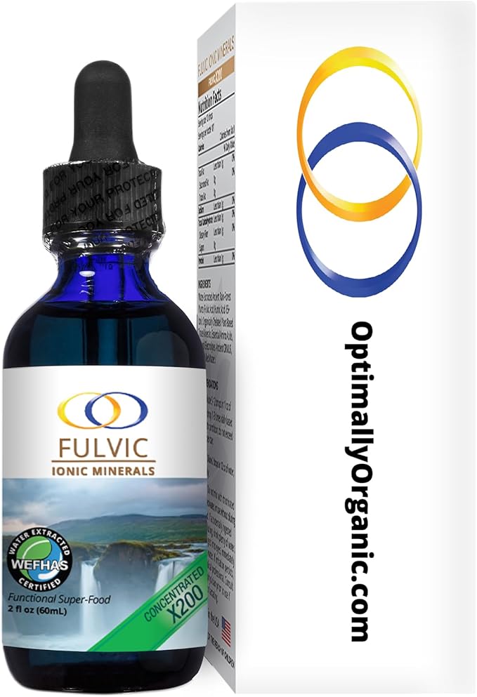 Optimally Organic Water Extracted Fulvic Ionic Minerals X200 - Patented BioActive Fulvic Acid, Humic Acid, Trace Minerals, Electrolytes & Essential Amino Acids - 5+ Month Supply