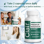 Clair Magnesio Premium Supplement, Premium Magnesium Glycinate, Non-GMO Ingredients, Daily Routine, Vegan-Friendly 90 Capsules