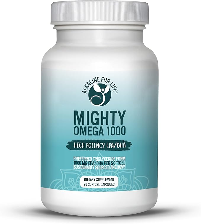 Alkaline for Life Mighty Omega 1000 Omega 3 Fish Oil Softgels, 1000 mg EPA DHA per Softgel, Preferred Triglyceride Form, South Pacific Anchovy Sourced, Professional-Grade, 90 Count