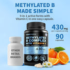 9-in-1 Vitamin B Complex - Methylated Multivitamin with B12 Methylcobalamin, Methylfolate, L-5-MTHF & Vitamin C - Methylated B Complex for Women & Men - Non-GMO, Gluten-Free (90 Servings) (2-Pack)