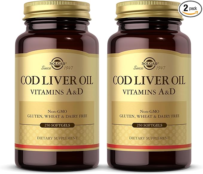 Solgar Cod Liver Oil - 250 Softgels, Pack of 2 - Provides Vitamins A & D - Non-GMO, Gluten Free - 500 Total Servings